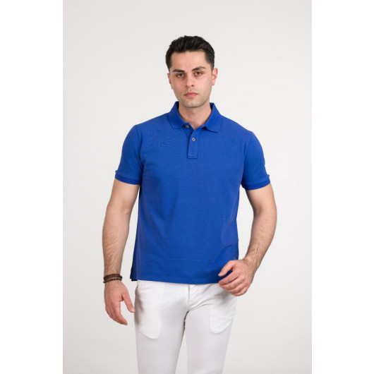 Stone Wash Regular Fit Lacost Fabric Polo Collar Cotton Men's T-Shirt