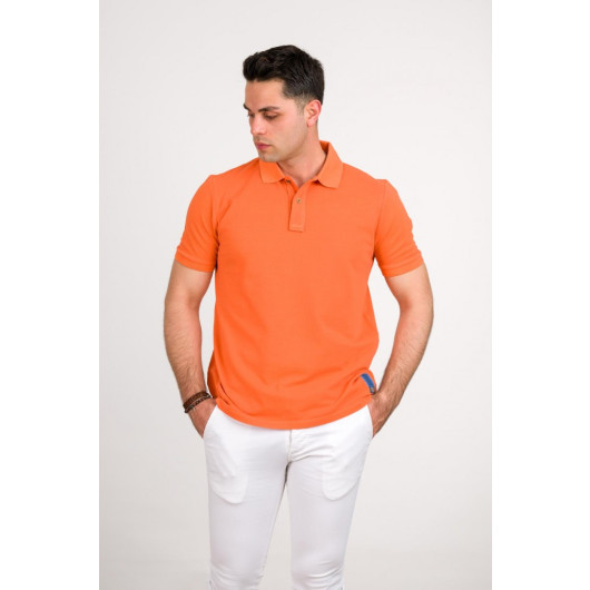 Stone Wash Regular Fit Lacost Fabric Polo Collar Cotton Men's T-Shirt