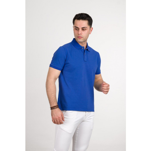 Stone Wash Regular Fit Lacost Fabric Polo Collar Cotton Men's T-Shirt