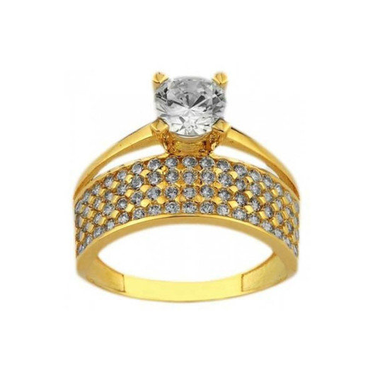 Solitaire Wedding Ring 4 Rows 14 Carat Gold 3.83 Grams