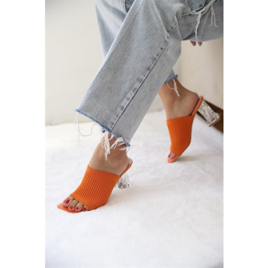 Tori Orange Women's Knitwear Heeled Sandals