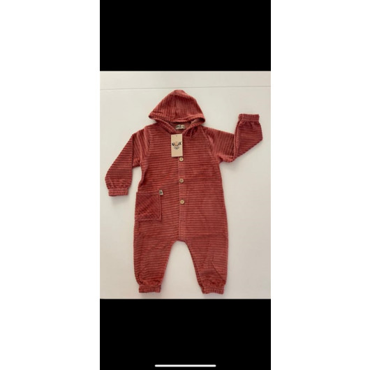 Unisex Button Front Velvet Baby Jumpsuit