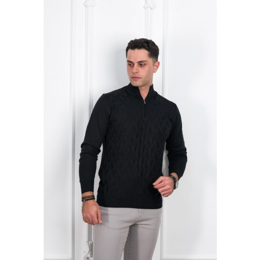 Woolen World Zippered Half Fisherman Regular Fit Patterned Men's Sweater