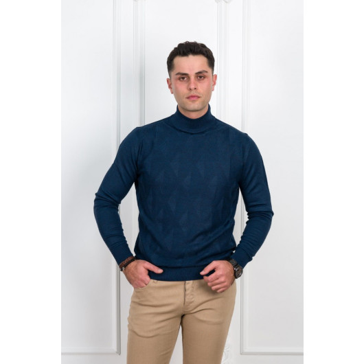 Woolen World Half Fisherman Regular Fit Patterned Men's Sweater