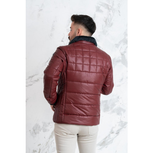 Fur Collar Regular Fit Men's Inflatable Jacket