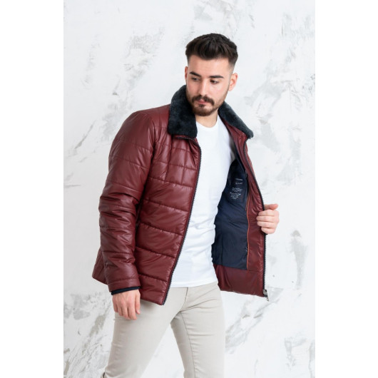 Fur Collar Regular Fit Men's Inflatable Jacket