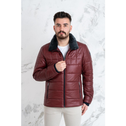 Fur Collar Regular Fit Men's Inflatable Jacket