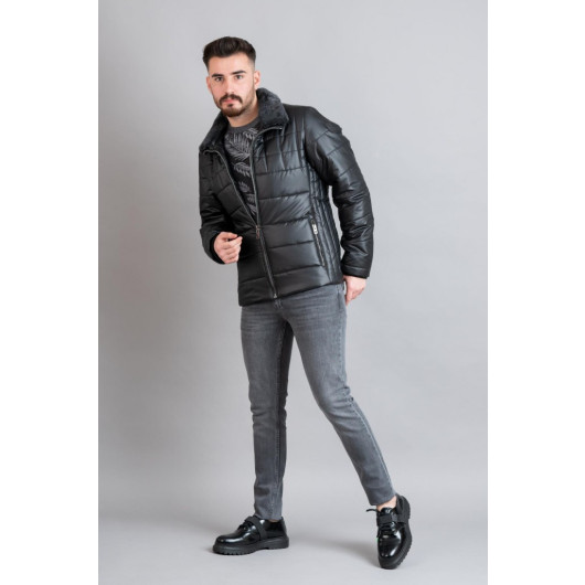 Fur Collar Regular Fit Men's Inflatable Jacket