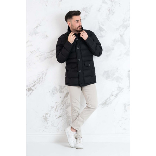 Collar Shearling Regular Fit Men's Chimney Coat