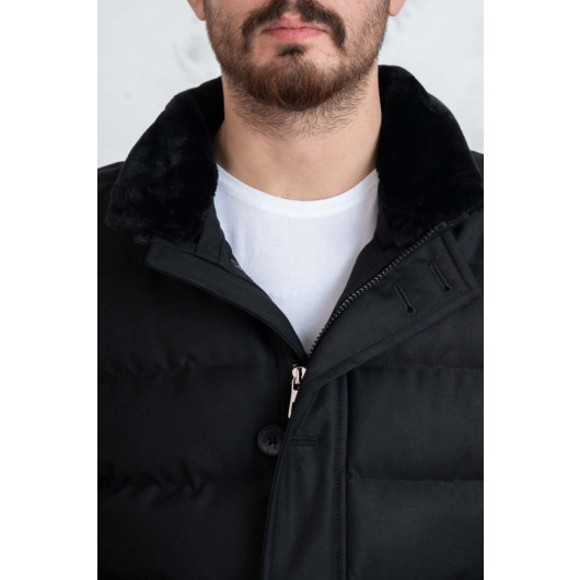 Collar Shearling Regular Fit Men's Chimney Coat