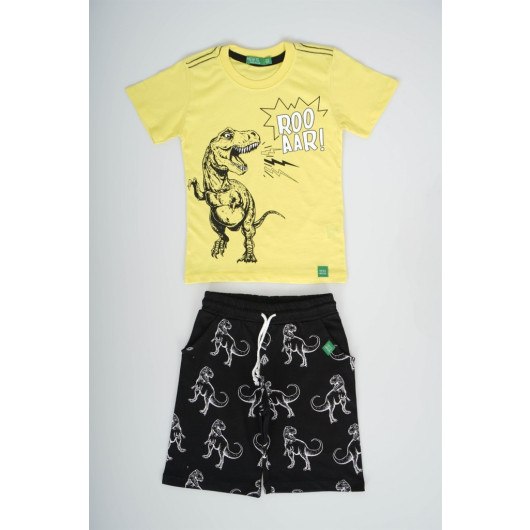 Kids With Dinosaur Print Cotton Shorts Suit