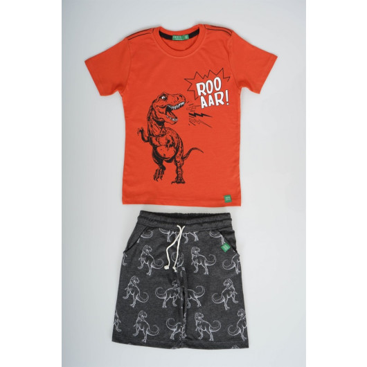 Kids With Dinosaur Print Cotton Shorts Suit