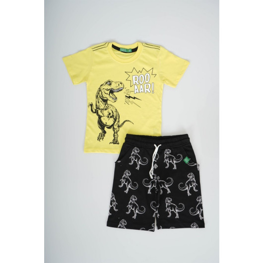 Kids With Dinosaur Print Cotton Shorts Suit