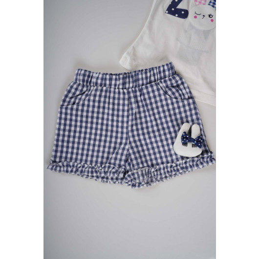 Baby Girl Suit With Rabbit Checked Shorts