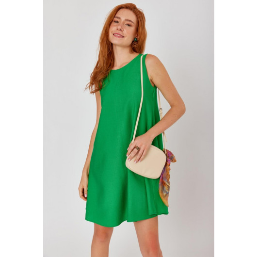 Green Sleeveless Skirt A-Line Back Zipper Dress