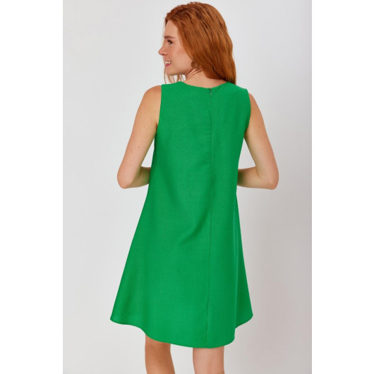 Green Sleeveless Skirt A-Line Back Zipper Dress