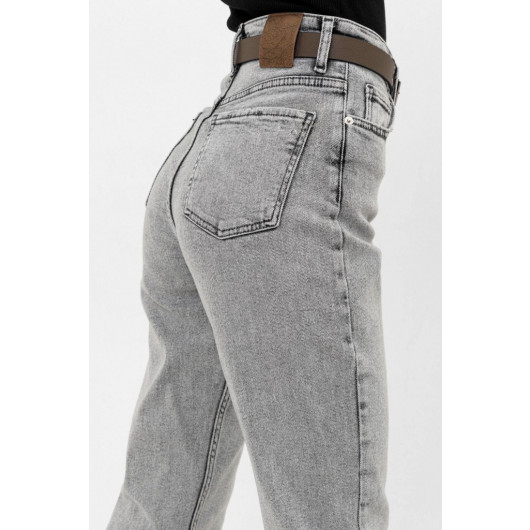 High Waist Lycra Gray Mom Denim Jeans
