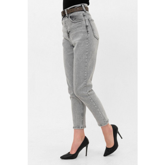 High Waist Lycra Gray Mom Denim Jeans