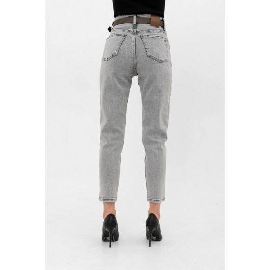 High Waist Lycra Gray Mom Denim Jeans