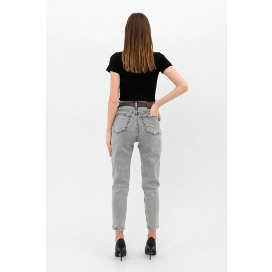 High Waist Lycra Gray Mom Denim Jeans