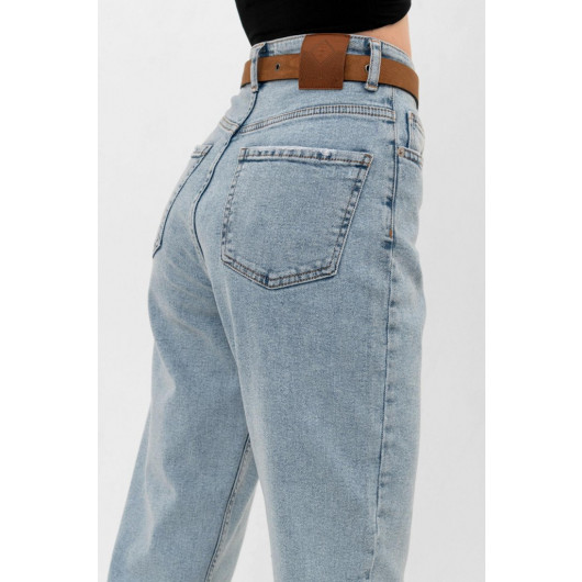 High Waist Lycra Blue Mom Jeans Jeans