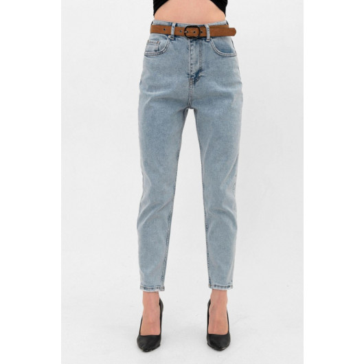 High Waist Lycra Blue Mom Jeans Jeans