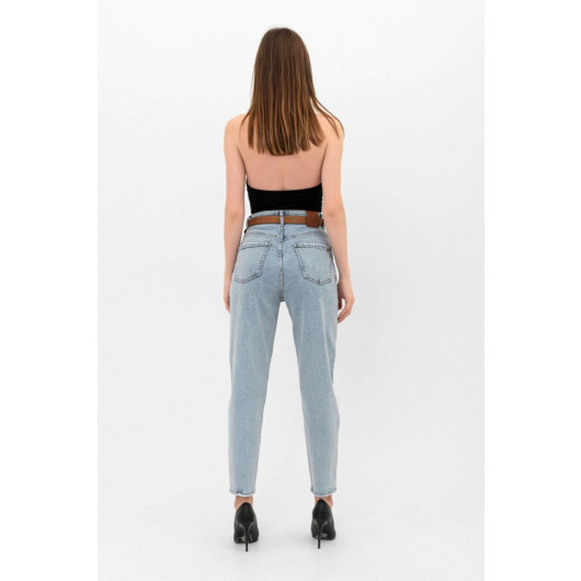 High Waist Lycra Blue Mom Jeans Jeans