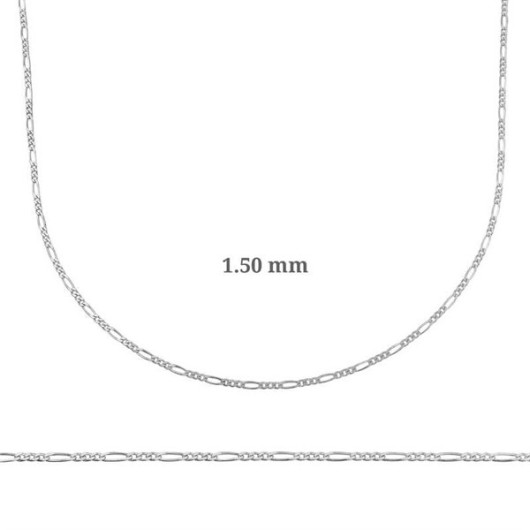 سلسلة فضة موديل فيجارو بسماكة 1.50 مم (0.40 ميكرون)