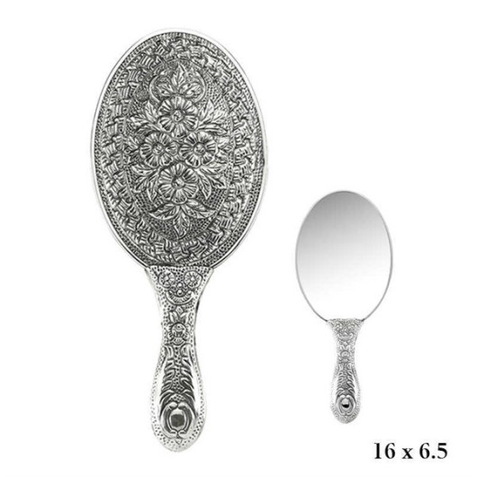 Gms 925 Sterling Silver Hand Mirror With Daisy Pattern
