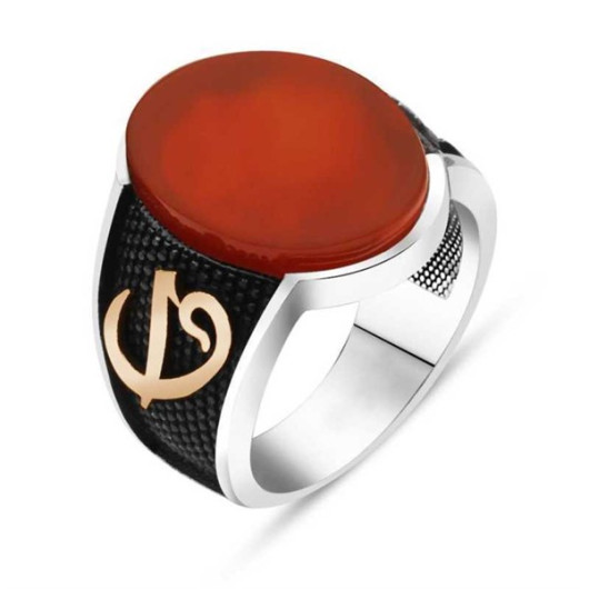 Elif Vav Men's Silver Ring With Agate Stone