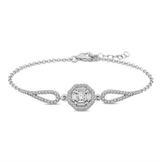 Gms Baguette Stone Women's Silver Bracelet