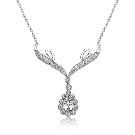 Gms White Stone Medallion Women's Silver Necklace