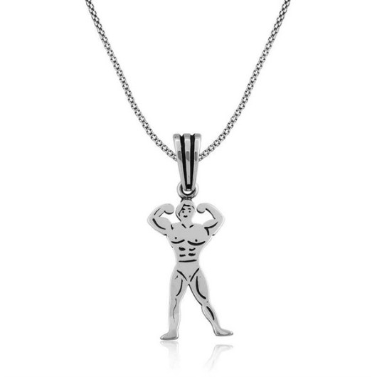 Gms Body Building Men's Silver Necklace