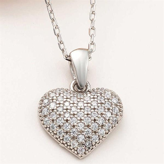 Curved Heart Women's Sterling Silver Necklace