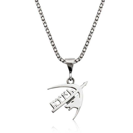 Gray Wolf Arrow And Gokturkish Turkish Written Silver Necklace