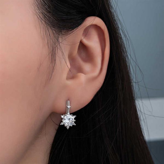 ​Gms Flower Patterned Women's Silver Earrings