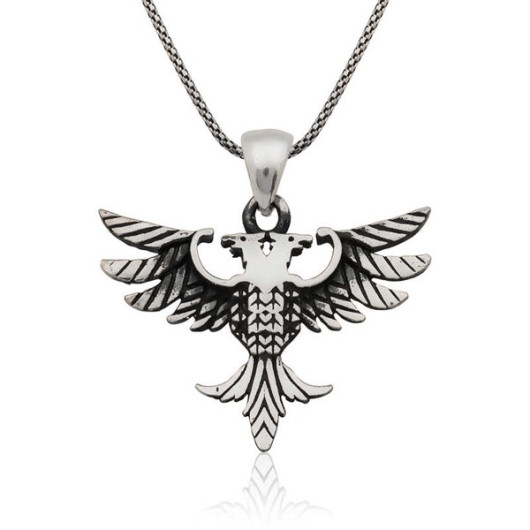 Double Headed Eagle Men's Silver Necklace