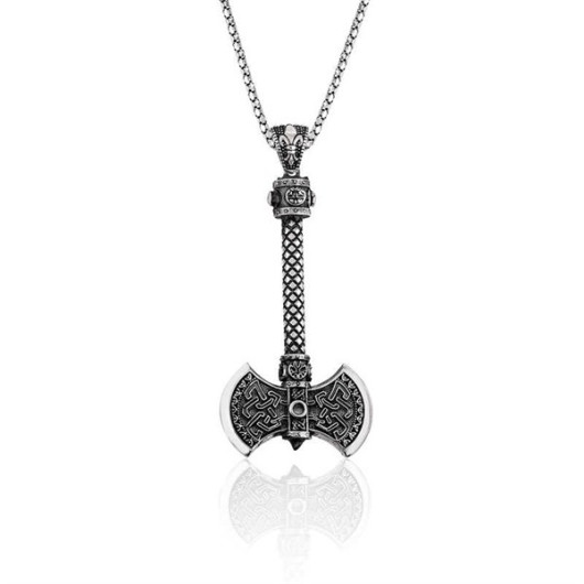 Double Sided Ax Men's Silver Necklace