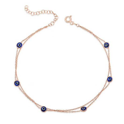Double Chain Evil Eye Silver Anklet