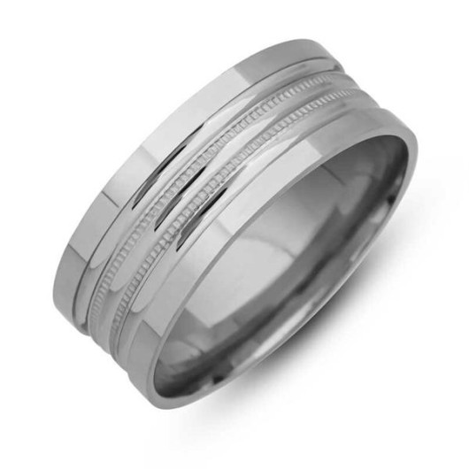 Line Pattern Rhodium Silver Wedding Ring
