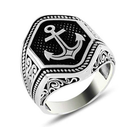 Sea Anchor Men's Sterling Silver Ring