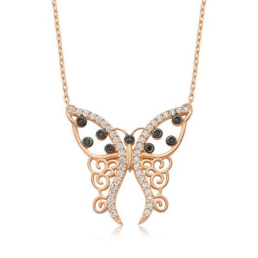 Gms Patterned Butterfly Women's Silver Necklace