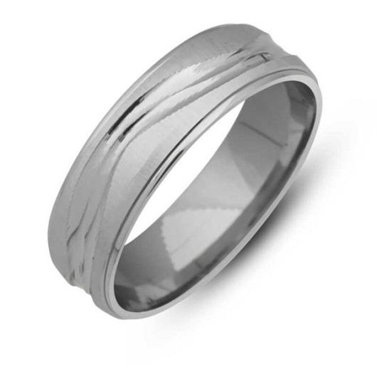 Patterned Rhodium Silver Wedding Ring