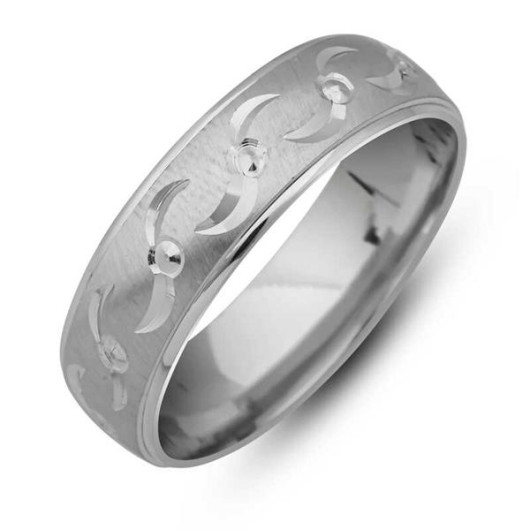 Patterned Rhodium Silver Wedding Ring