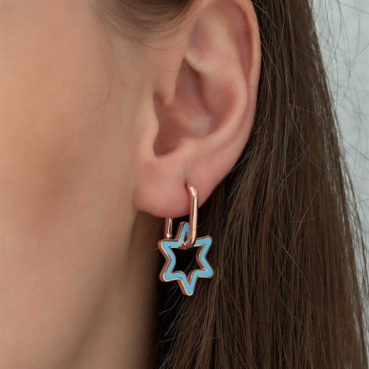 Gms Phosphorescent Blue Star Women's Silver Earrings