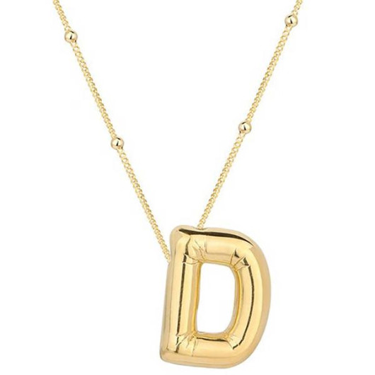 Gold Balloon Letter D Women's Sterling Silver Necklace