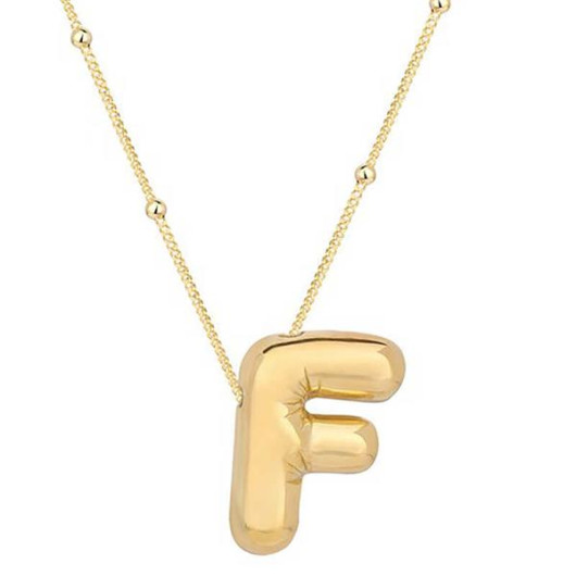 Gold Balloon Letter F Women's Sterling Silver Necklace