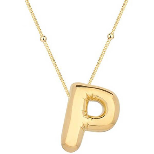Gold Balloon Letter P Women's Sterling Silver Necklace