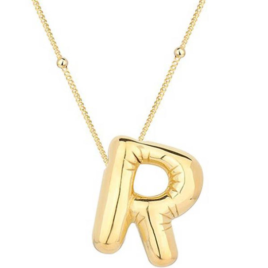 Gold Balloon Letter R Women's Sterling Silver Necklace