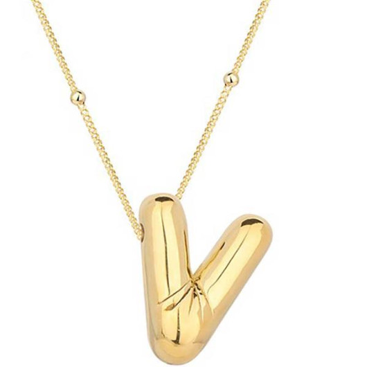 Gold Balloon Letter V Women's Sterling Silver Necklace